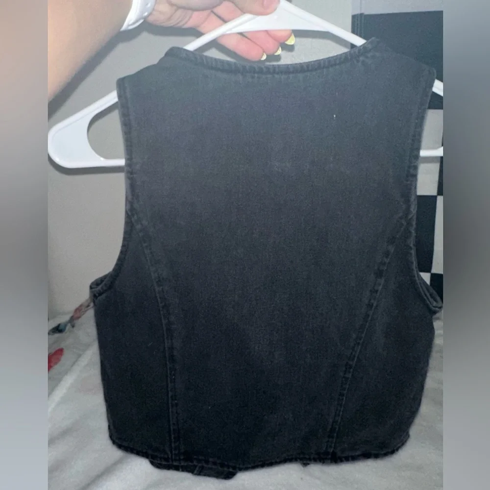 Black Denim Vest with Bow Ties (Ashley Vintage Charm) - Picture 5 of 6